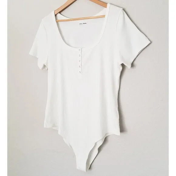 Reformation Rawson Ribbed Bodysuit White Plus Size 3X Short Sleeves Classic $78 - Picture 15 of 16
